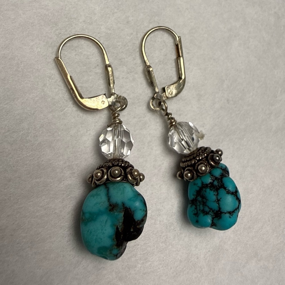 Vintage Navajo 925 Sterling Silver Authentic Turquoise Dangle Drop Earrings